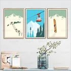 Абстрактный Ретро художественный плакат для зимних видов спорта подъемника в винтажном стиле Холст Картина с изображением заснеженной горы пейзаж из путешествия печатает украшение дома