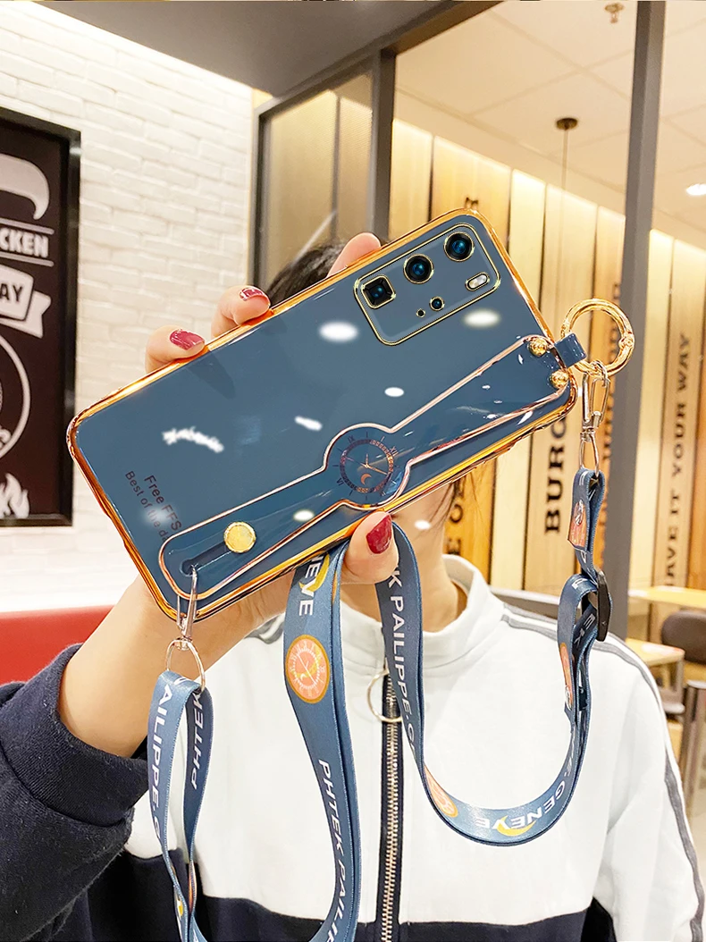 

sumkeymi Electroplate TPU Wrist Strap Lanyard Phone Holder Case For HUAWEI P20 P30 P40 Mate20 30 40 pro Plus nova 5 6 7 8 Pro