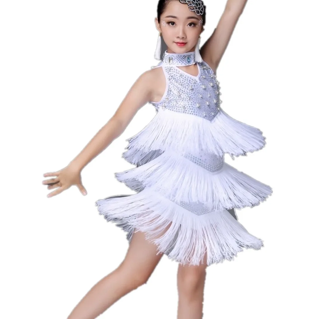 Модное сексуальное платье для латинских танцев девочек блестящие детские платья