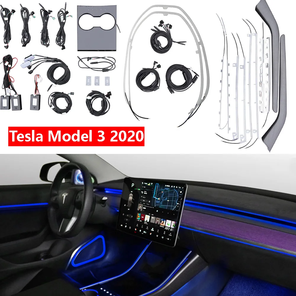 

Decorate Inter Lamp 64 Colors For Tesla Model 3 2020 Years car inter Ambient Light central control light with Touch Control