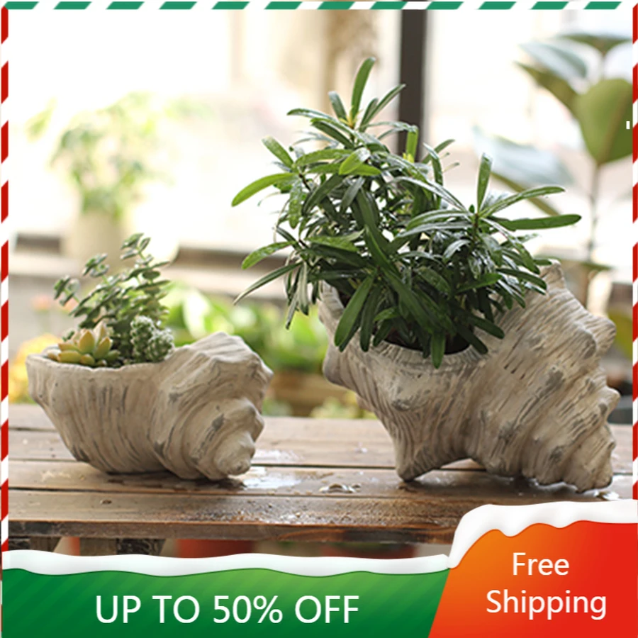 

Big Size Plant Pot Dish Ceremic White Balcony Pastoral Flowerpot Conch Shabby Chic Outdoor Farmhouse Macetero Decoration ZZ50HP