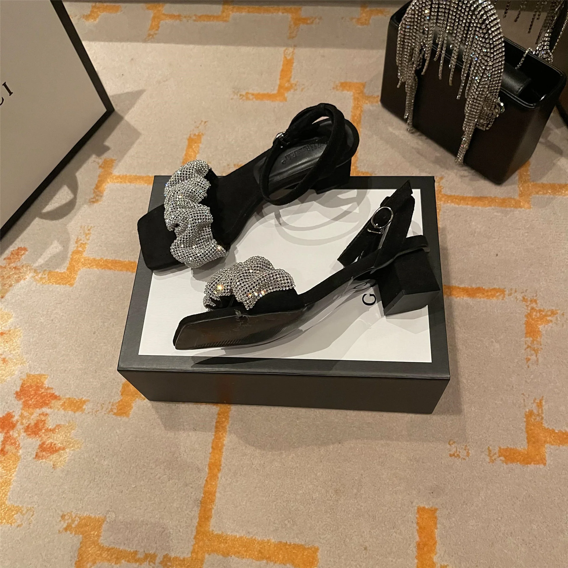 

sandals women's net Red Fairy wind summer new bowknot diamond one-piece high heel shoes with thick heel