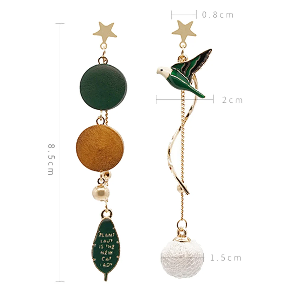 

Fashion Jewelry Dangle Earrings Women Long Tassel Leaf Bird Asymmetric Dangle Stud 1 Pair Earrings Trendy Jewelry for Xmas Gift