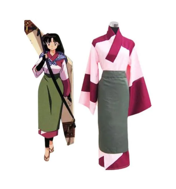 

2019 New InuYasha Sango Kimono women Cosplay Costume Halloween InuYasha men Cosplay Costume Clothing apron and wig free delivery