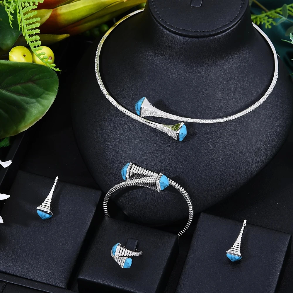 

missvikki Trendy 4PC Bracelet Ring Necklace Earring Set For Women Wedding Bridal Cubic Zircon Dubai PARTY WEDDING Jewelry BOHO