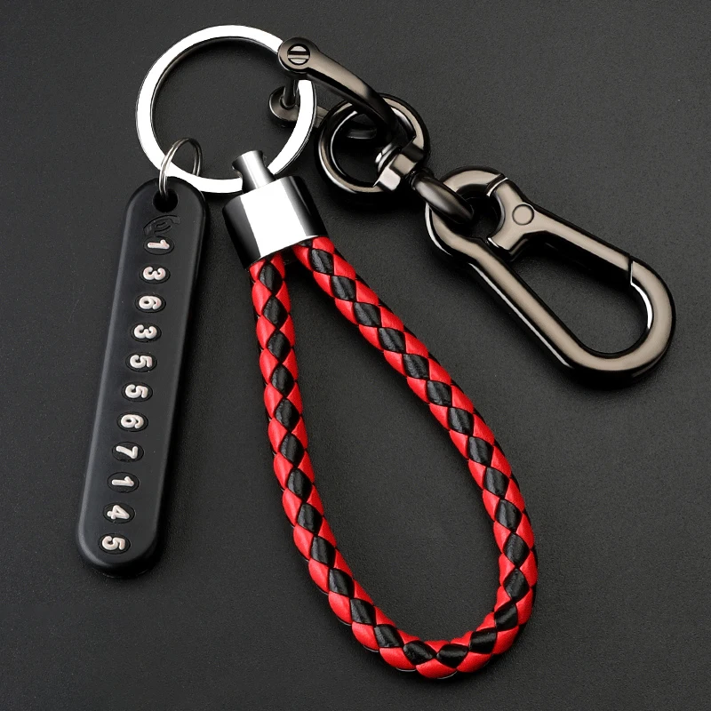 

Anti-lost Car Keychain Phone Number Card Keyring Leather Bradied Phone Number Plate Key Ring Auto Vehicle Key Chain Accessories