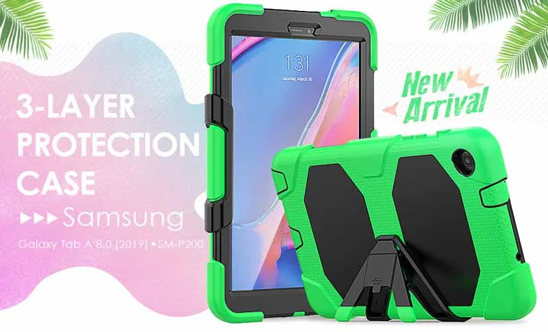 

Shockproof Case For Samsung Galaxy Tab A 8.0 with S Pen 2019 SM-P200 P205 Hard Military Heavy Duty Silicone Protection Cover