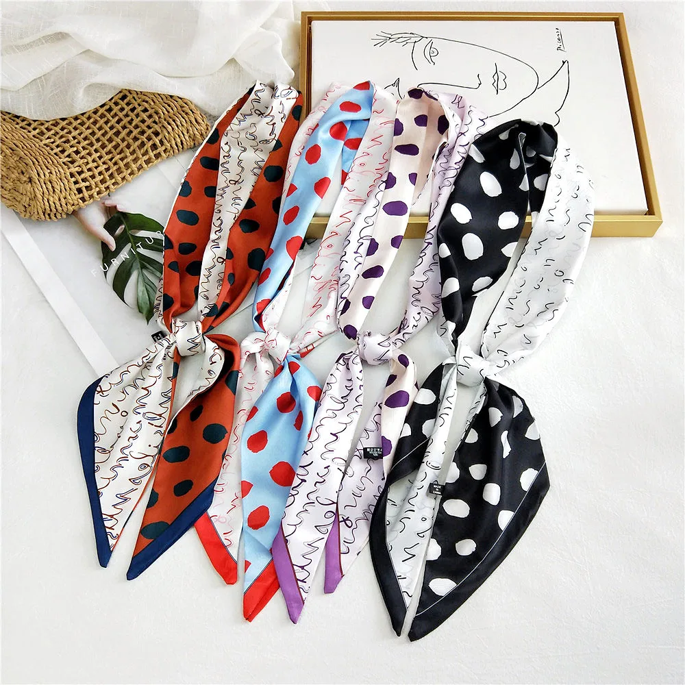 Handle bag hair multifunctional stripe printed satin narrow thin long small ribbon scarf woman silk handkerchief SJ205 |