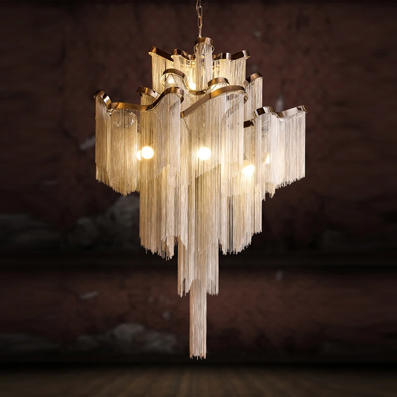 

2020 Hot Sale Modern Luxury Pendant Light Hotel Hall Castle Stair Chain Fringed Pendant Hanging Light Home Hotel Hall Decoration