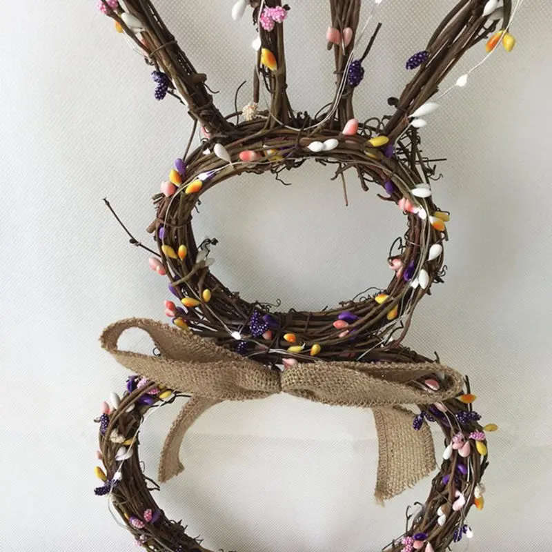 

17'' Handmade Rattan Bunny Rabbit Garland Wreath Pendant Christmas Easter Decor
