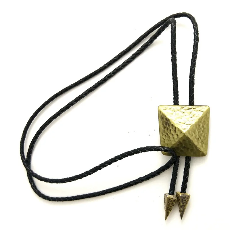 

Handmade Vintage Antique Brass Silver 3D Pyramid Indian Art Bolo Tie for Mens Western Cowboy Accessories Necktie Christmas Gift