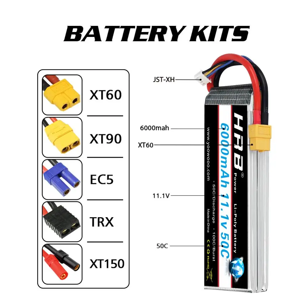HRB 3S Lipo батарея 11 1 V 6000mah 50C с штепсельной вилкой XT60 для Traxxass автомобиля осевой scx 10