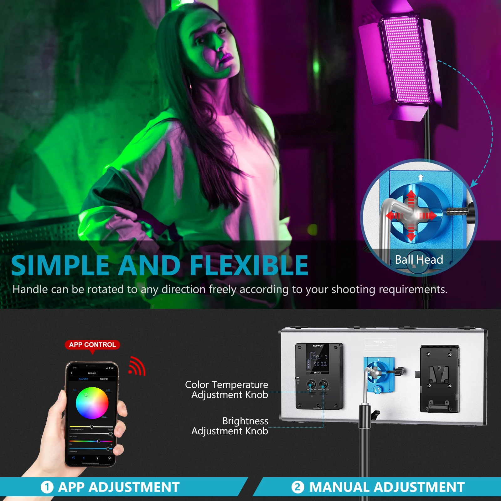 Светодиодная лампа Neewer 960 RGB с управлением через приложение SMD СВЕТОДИОДНЫЙ