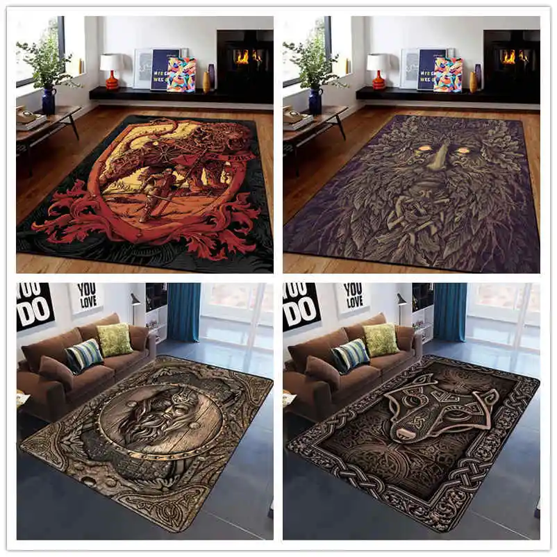 Viking Odin Wolf Rug Viking Norse Mythology Large Rugs Area Rug Comfortable Carpet Floor Mat Rugs for Bedroom Printed Mat Decor