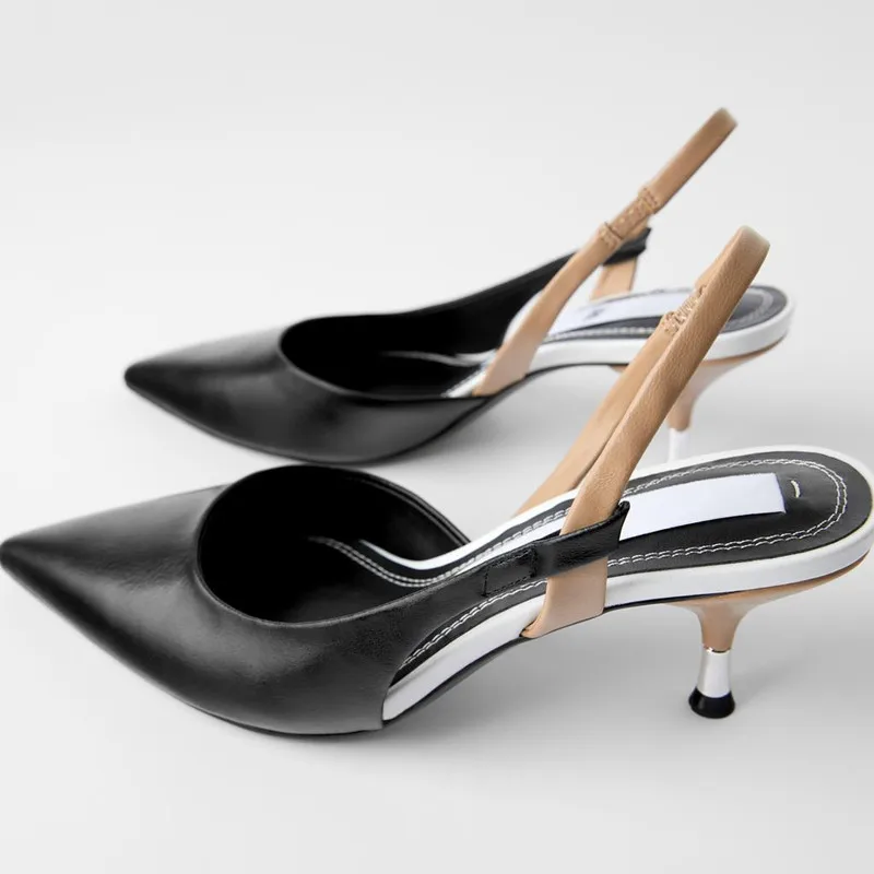 

Beige Heeled Sandals Comfort Shoes for Women Shallow Mouth Black Stiletto Medium Pointed Sexy High Girls ElasticShoes