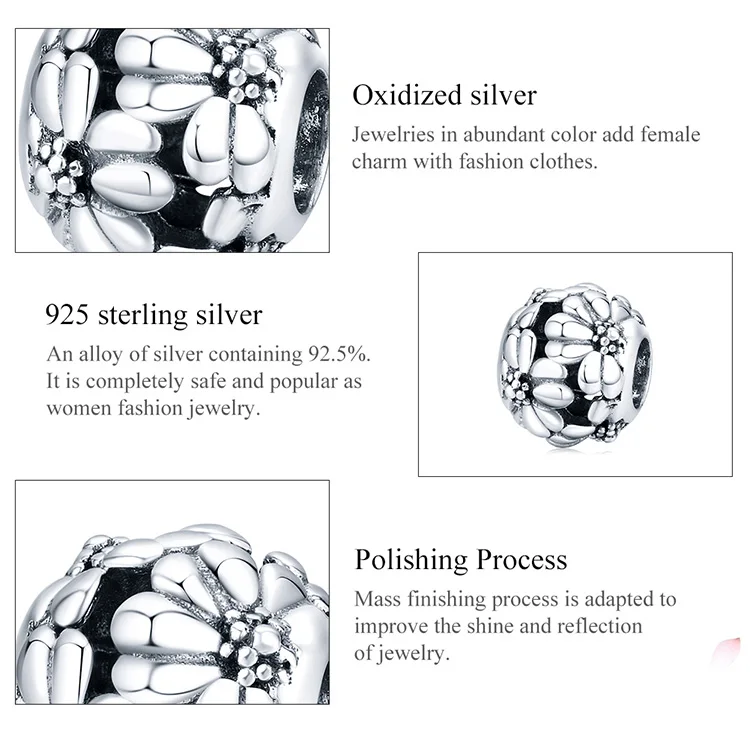 

Bijoux 925 Sterling Silver Metal Flower Round Beads for Women Jewelry Making Pendant Charms fit Original Bracelet & Bangle