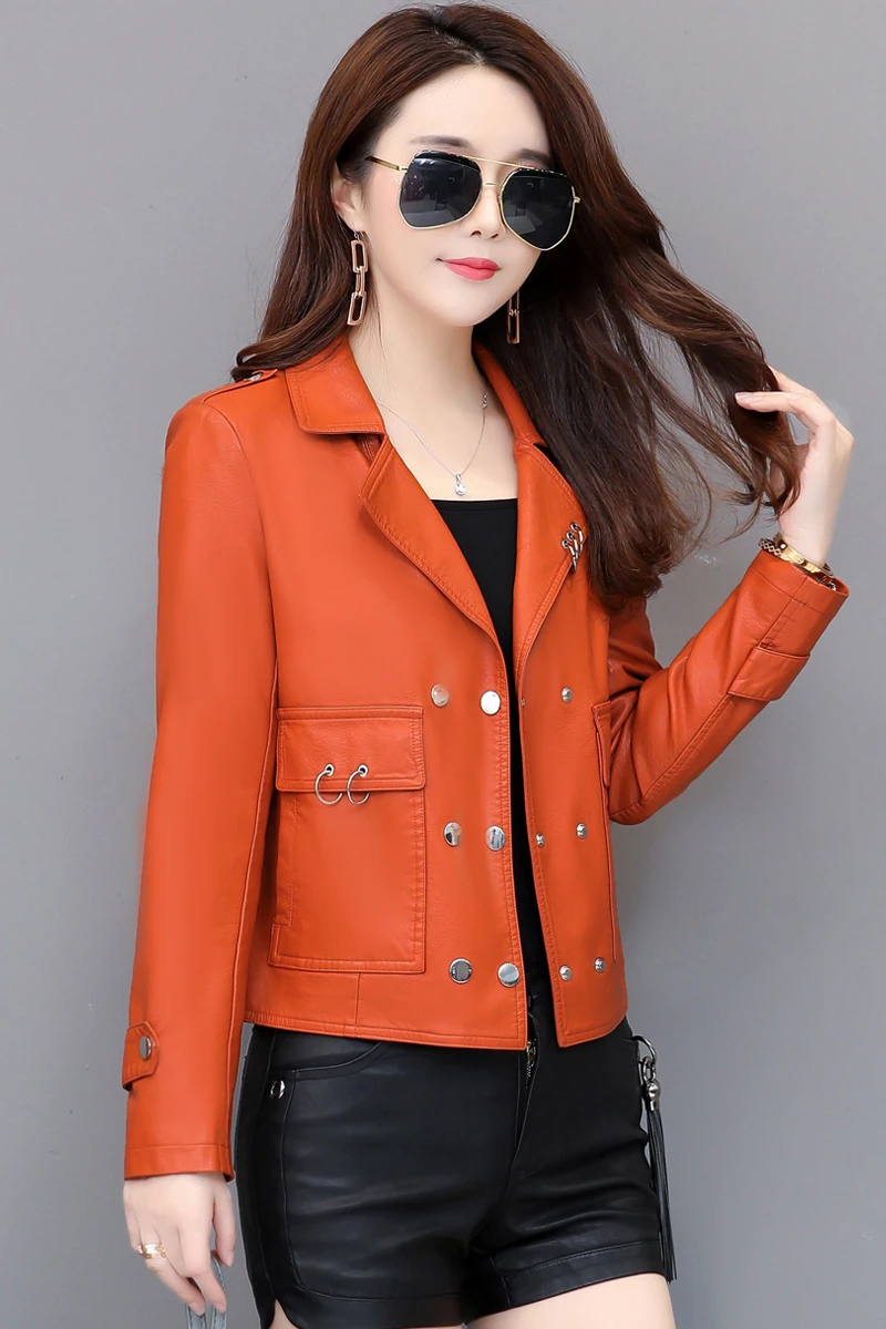 

JCHB 2021 Spring and Autumn New Leather Coat Women's Small coat short motorcycle casual slim high waist leather