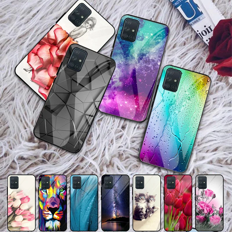 Tempered Glass Case For Samsung A71 Cases Fundas On Samsung Galaxy A70 A72 Shell For Samsung A730 A750 Bumper Capa Cute Cartoon