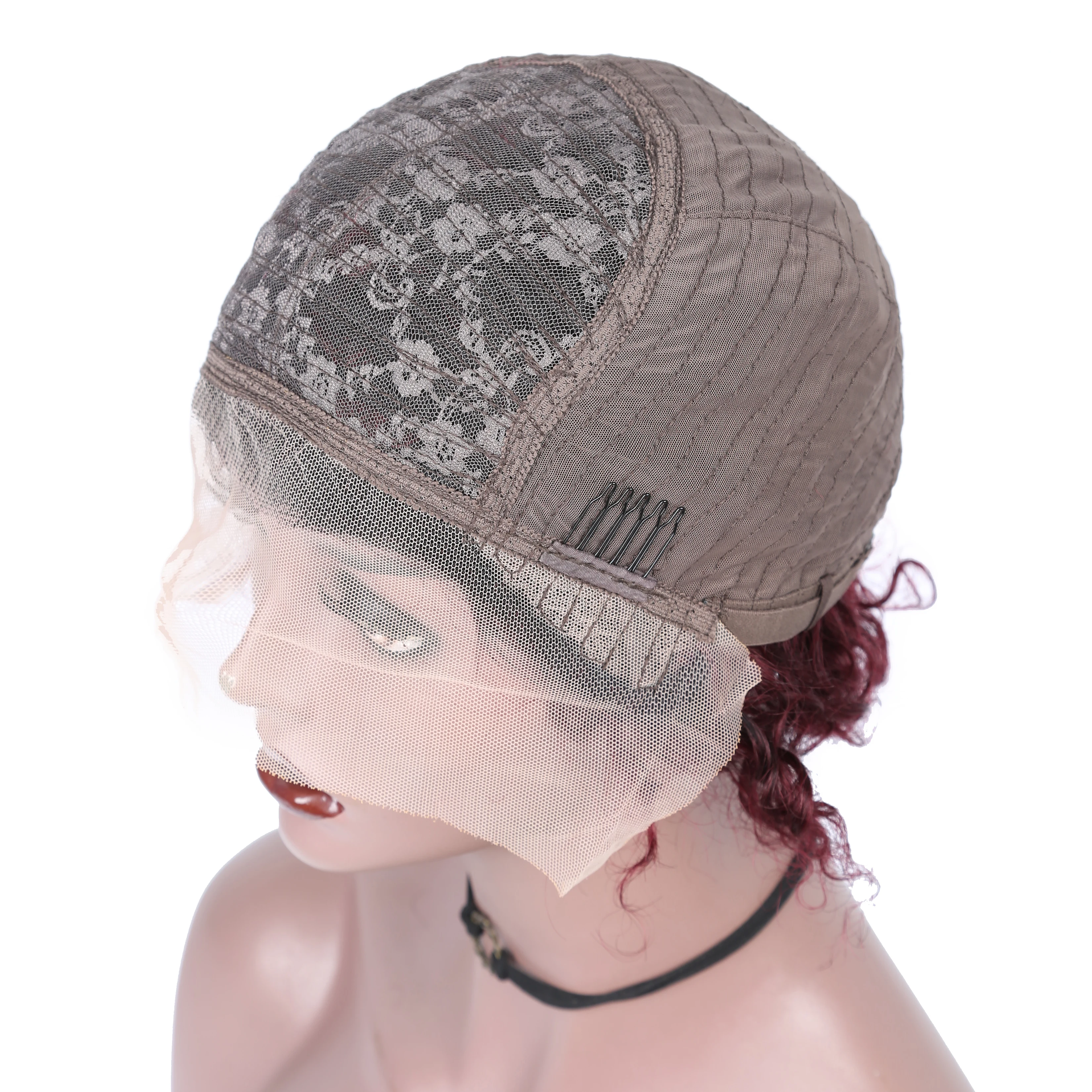 Недорогой парик фея человеческие волосы Омбре 99J Красные Короткие вьющиеся