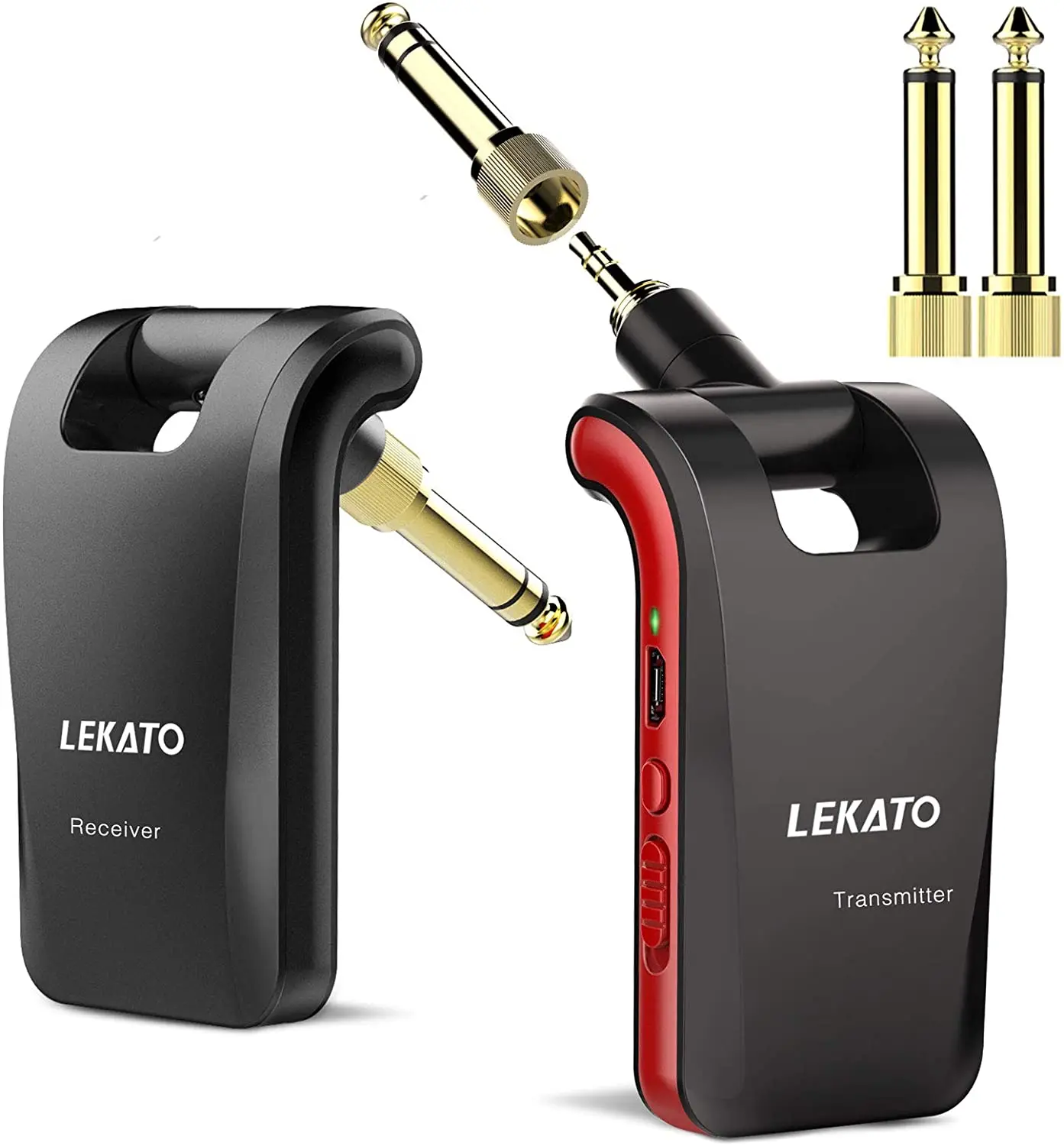 

LEKATO WS-60 Wireless Guitar System 2.4GHz Wireless Guitar Transmitter Receiver Stereo 2 in 1 Plugs 6 Channels Guitar Wireless