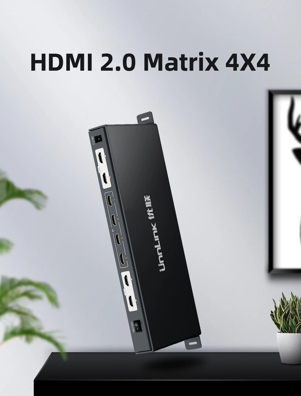 Unnlink HDMI 2,0 Matrix 4x4 UHD4K@ 60 Гц 1080@ 60 Гц разветвитель переключателя 4 входа 4 выхода матрица с RS232 ИК-пульт дистанционного управления для ТВ ps4