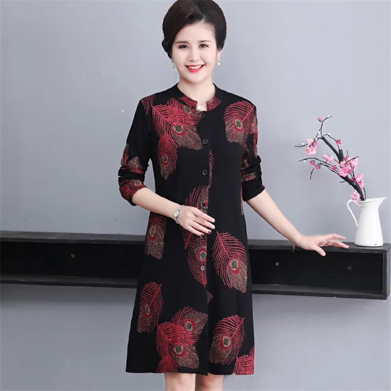 

Women's Trench Coat 2020 Spring Autumn Plus Size 5XL Coat Cardigan Long Sleeve Printing Long Outerwear Middle-aged Mom Coats