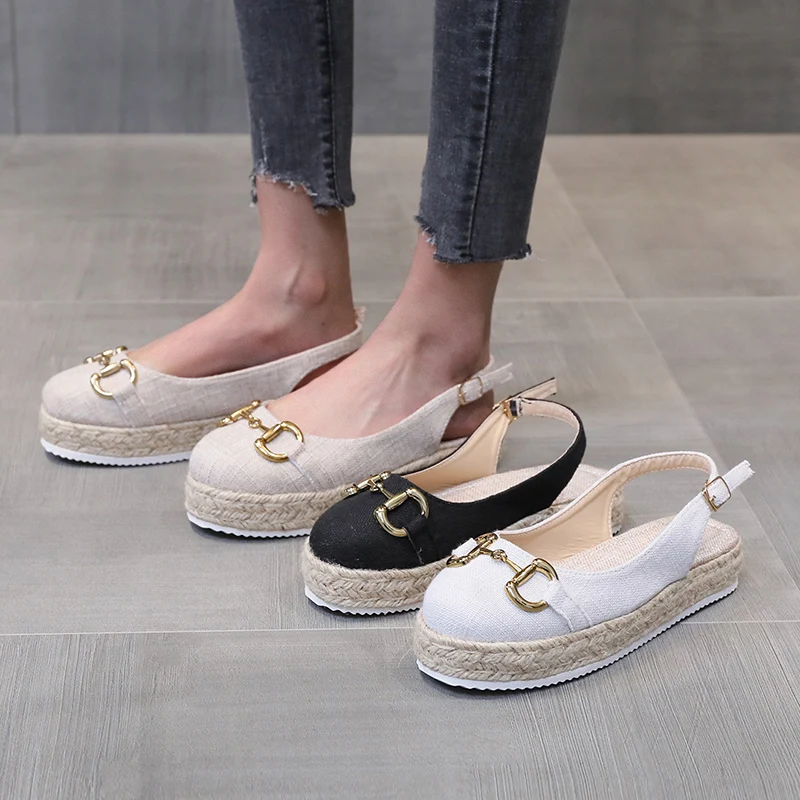 

Womensummer Eva Platform Sandals Metal Decoration Black Elegant Flat Shoes Button Pumps Comfortable Casual Beach Women's Shoes