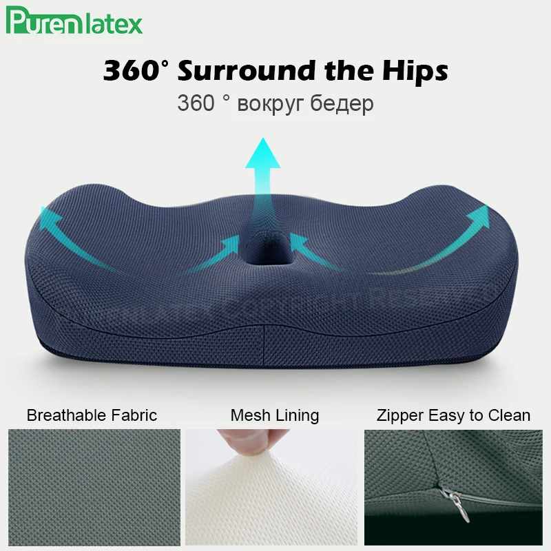 Purenlatex Comfort Memory Foam Seat Cushion for Hip and Tailbone Pain Office Chair Car & Coccyx Sciatica Back | Дом и сад