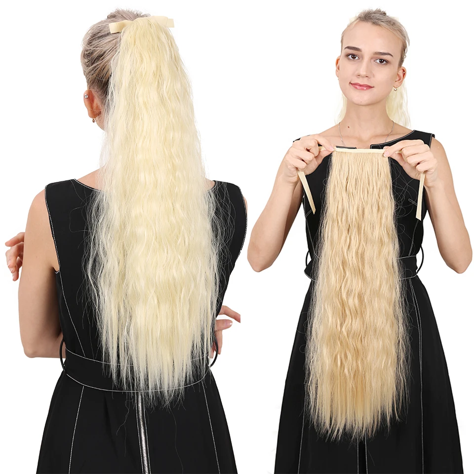 MANWEI22'' Long Curly Synthetic Drawstring Ponytail Extension clip in Corn Pony Tail Hair Pieces Black/Brown Color for Women | Шиньоны