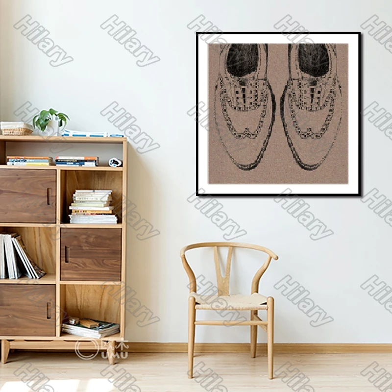 

Posters Shoes Wine Bottle Retro Painting and Prints Wall Art Decoration for Living Room and Bedroom 2Pcs Frameless Style