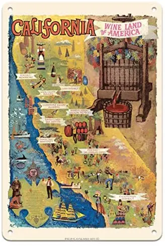 Калифорния-винная земля Америки-живописная карта Amado Gonzalez c. Металлический