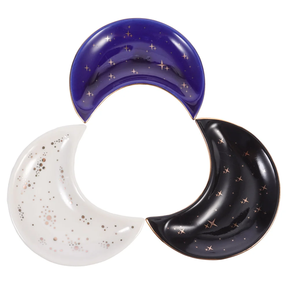 

3Pcs Moon Tray Crystal Stones Holder Display Trays Jewelry Storage Organizer