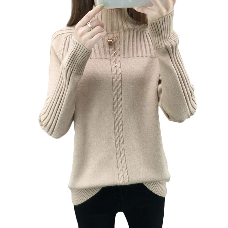 

Женский свитер с полувысоким воротником, зимний теплый женский джемпер, плотные Рождественские свитера, пуловер в рубчик, свитеры, топ F1102