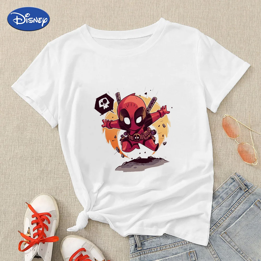 

Marvel Deadpool Cartoon Women Tshirt Summer Aesthetic Clothes Top Harajuku White Printed Fashion 2021 New Arrivals Hipster Edgy