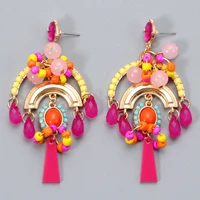 wholesale juran boho drop statement earrings ethnic resin beaded earrings for women handmade big dangle earing fashion jewelry