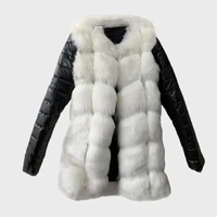 winter women black pu leather removable sleeve faux fur jacket thick warm faux fox fur coat high imitation fur jacket