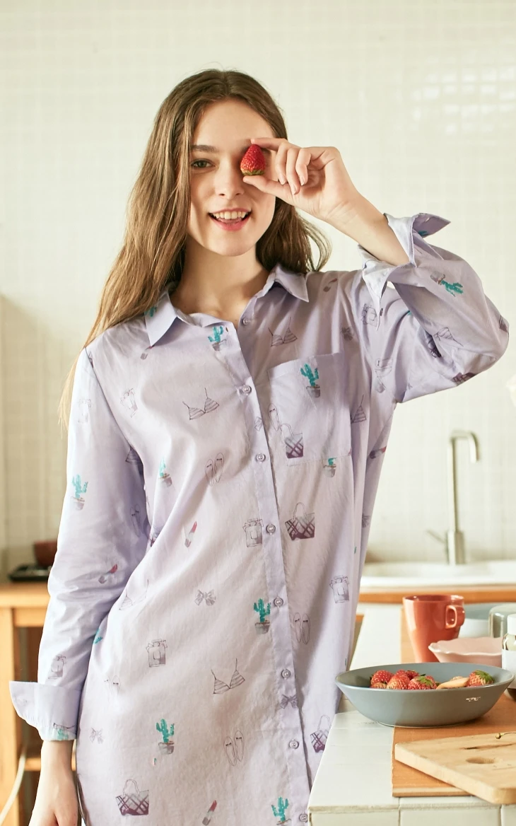 Vero Moda Новое поступление Ins стиль печатных хлопок рубашка Домашняя одежда платье | 319105517