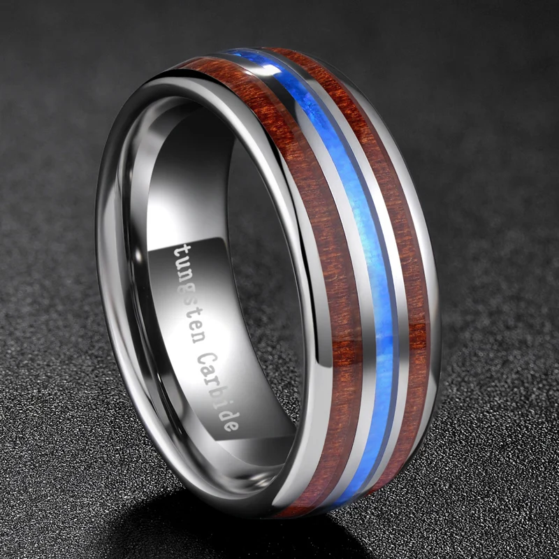 Tigrade 8 мм роскошное кольцо полированное синее Abalone раковина дерево вольфрам