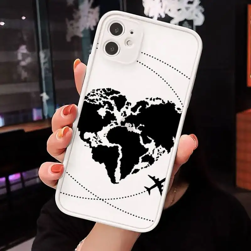 

Black line simple airplane world map Phone Case Matte Transparent for iPhone 7 8 11 12 s mini pro X XS XR MAX Plus cover funda