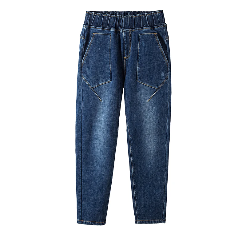

Splicing Casual Full Length Loose Blue Black Denim Harem Pants Jeans For Women Winter High Waist Plus Size Velvet Thick