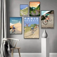 sports bike cycling vintage tour landscape canvas painting paris monument cyclist poster wall art print pictures special gifts