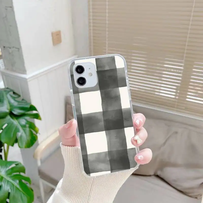 

Black white checkered Phone Case For iphone 7 8 plus x xr xs 11 12 mini pro max transparent nax fundas cover