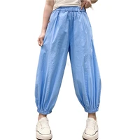 2022 summer fashion solid color cotton harem pants for women casual high waist calf length loose trousers female streetwear