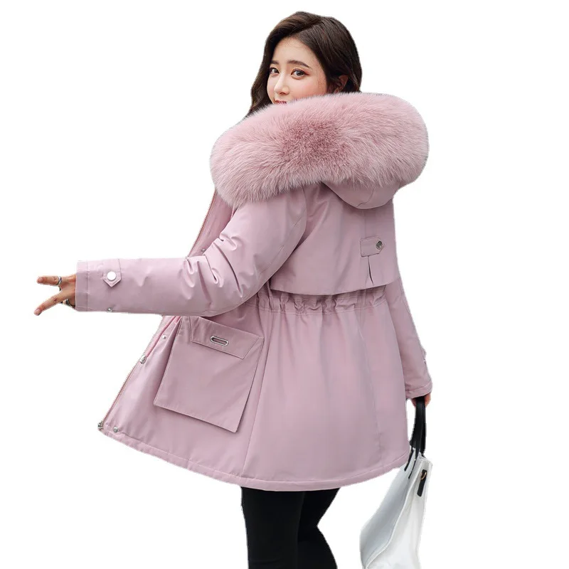 2021 New Winter Coat Warm Fur Collar Thick Coat Fashion Long Hooded Coat Women's Coat Clothing Women's Snow Suit Coat