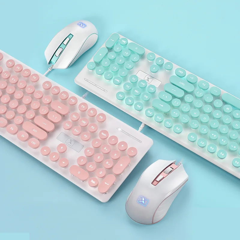Клавиатура и мышь проводные розовые 1800DPI в стиле стимпанк | Компьютеры офис