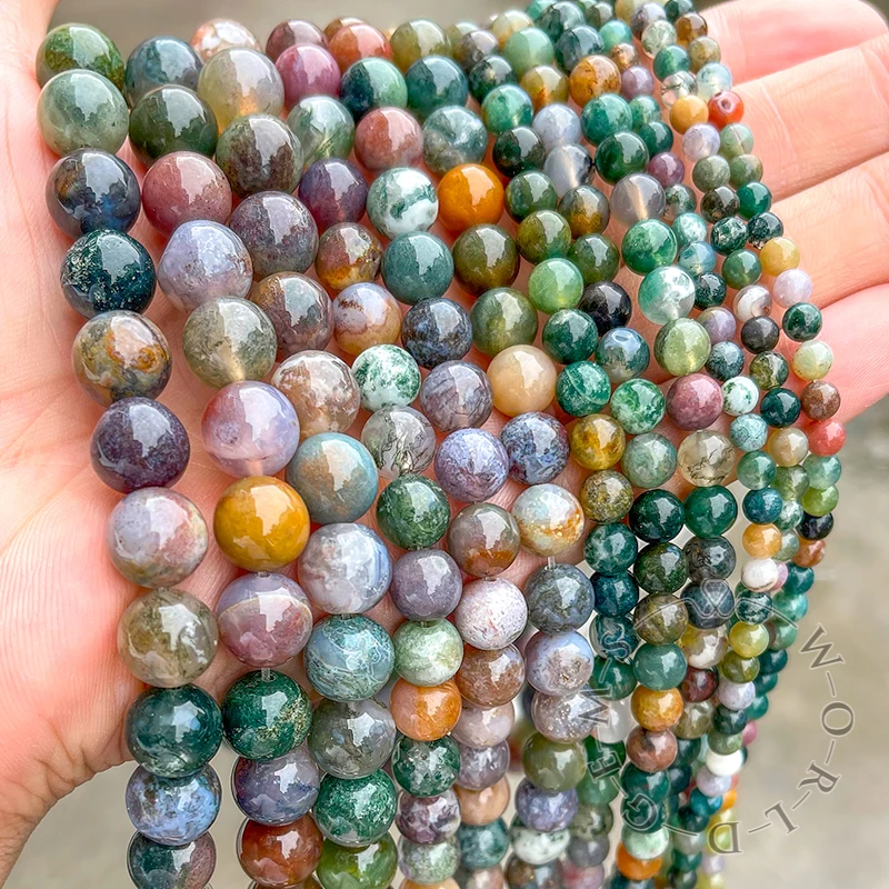 

Wholesale Natural Common India Agate Stone Beads Round Spacer Beads For Jewelry Making DIY Bracelet 4 6 8 10 12MM 15" Strand