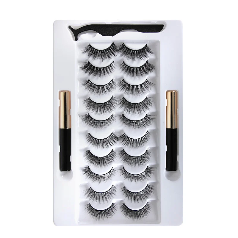 

3d magnet eyelashes thick natural eyelashes 10 pairs of false eyelashes magnetic liquid eyeliner Makeup Tools