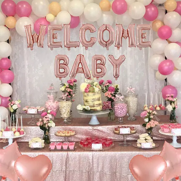 

16 Inch Welcome Baby Letter Balloons Banner Bunting with Star Heart Balloons Baby Shower Party Decorations