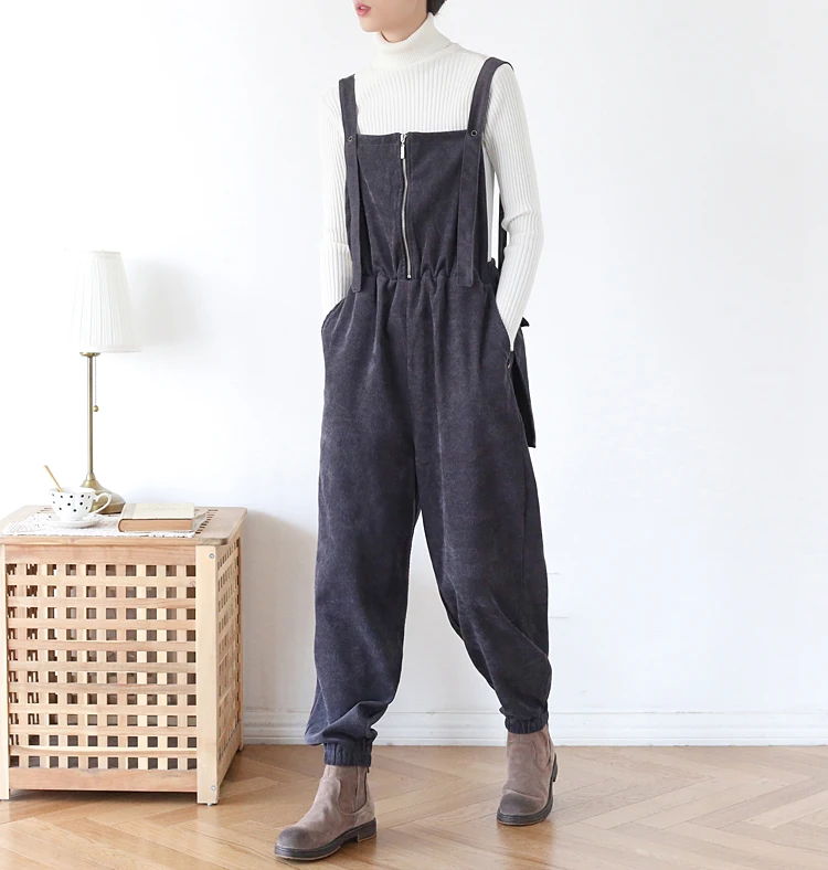 Женский хлопковый вельветовый комбинезон Свободный Повседневный комбидресс на