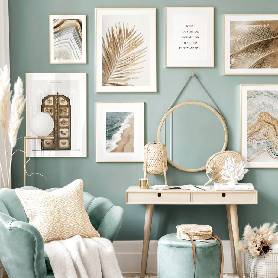 

Golden Door Palm Leaves Agate Beach Shoreline Quotes Nordic Poster Wall Art Print Canvas Painting Decor Pictures For Living Room